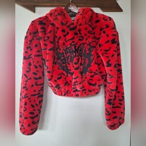 Scummy Bears Red Black Hoodie W/Ears Fuzzy Soft Rave Punk Gothic Womens XS